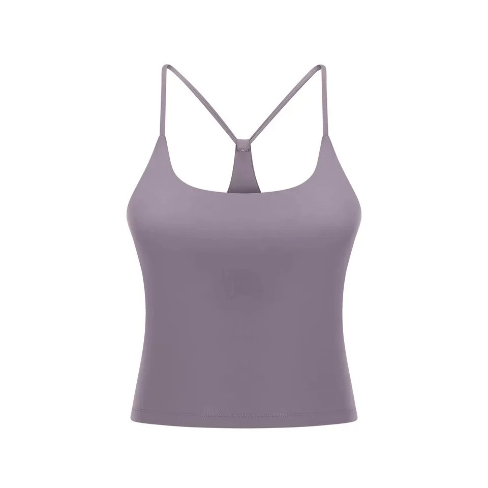 Sports elastic breathable women's tank top with straps, ideal for fitness, in purple hue, featuring perforated mesh fabric.